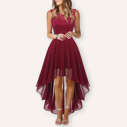 Femme Robe de Soirée Sans Manches avec Col Rond et Jupe Asymétrique A-ligne