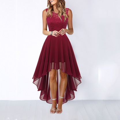 Femme Robe de Soirée Sans Manches avec Col Rond et Jupe Asymétrique A-ligne
