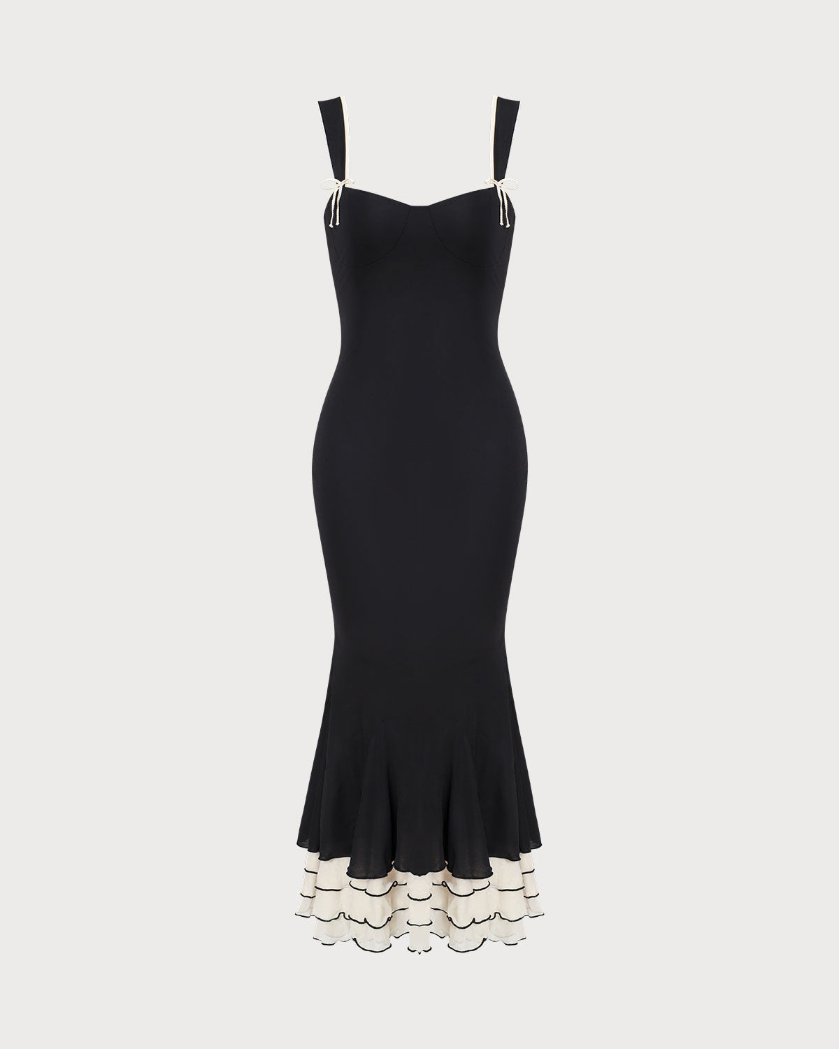 Femme Robe Longue Bustier à Bretelles avec Ourlet Trompette et Volants Bicolores
