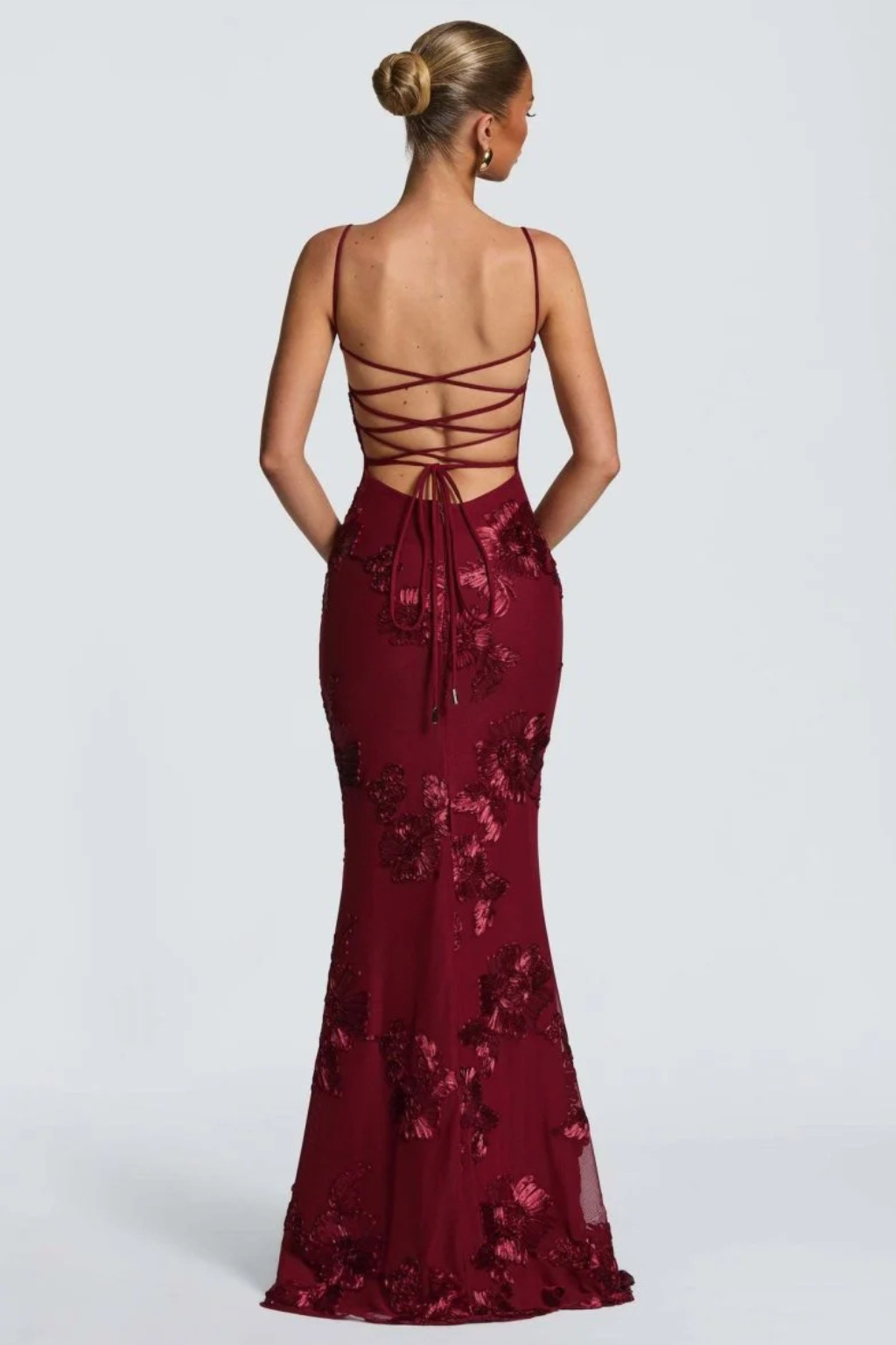 Femme Robe Longue de Soirée à Bretelles Fines avec Bustier Corset et Broderies Florales