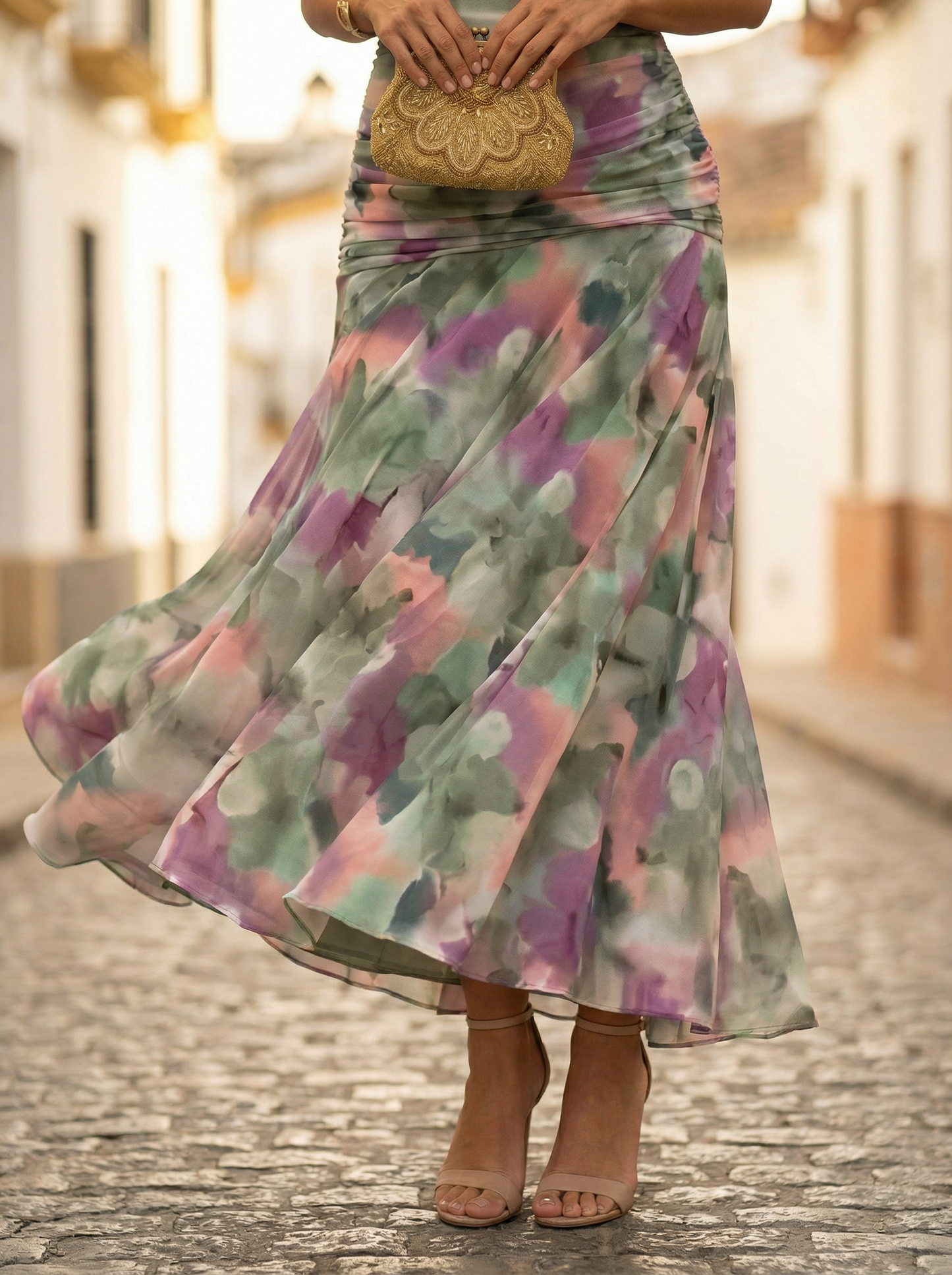 Femme Robe Longue de Soirée Épaules Dénudées avec Col en V et Taille Froncée