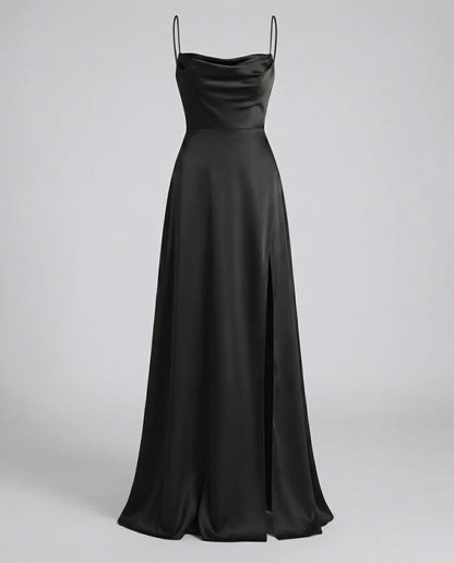 Femme Robe Longue de Soirée sans Manches avec Encolure Drapée et Fente Latérale