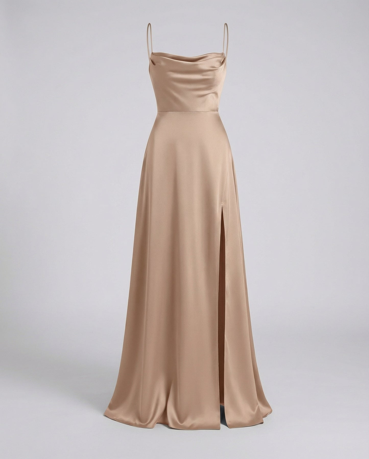 Femme Robe Longue de Soirée sans Manches avec Encolure Drapée et Fente Latérale
