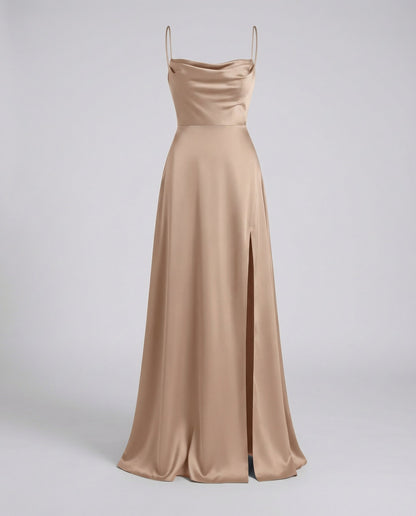 Femme Robe Longue de Soirée sans Manches avec Encolure Drapée et Fente Latérale