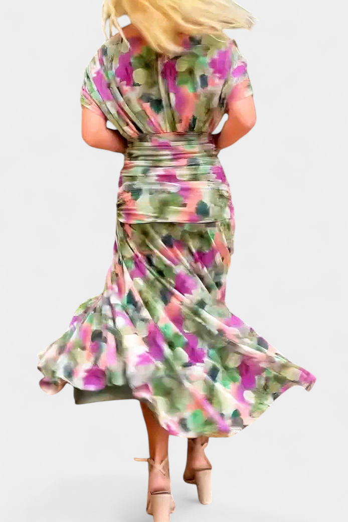 Femme Robe Longue Épaules Dénudées avec Décolleté en V et Jupe Fluide