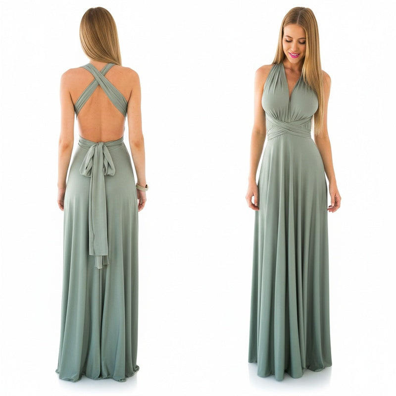 Femme Robe Longue Multiportée sans Manches avec Dos Nu et Col V