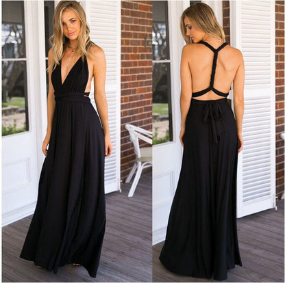 Femme Robe Longue Multiportée sans Manches avec Dos Nu et Col V