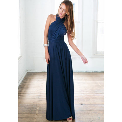 Femme Robe Longue Multiportée sans Manches avec Dos Nu et Col V