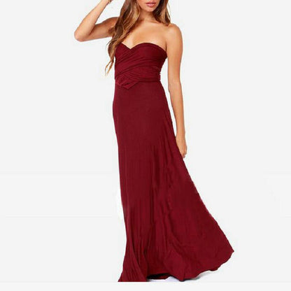 Femme Robe Longue Multiportée sans Manches avec Dos Nu et Col V