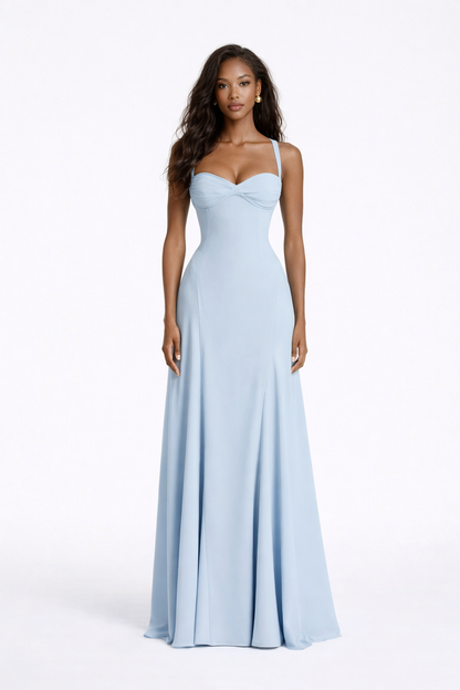 Femme Robe Longue sans Manches à Bretelles et Dos Corset en A-ligne