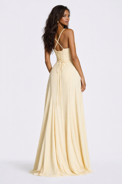 Femme Robe Longue sans Manches à Bretelles et Dos Corset en A-ligne