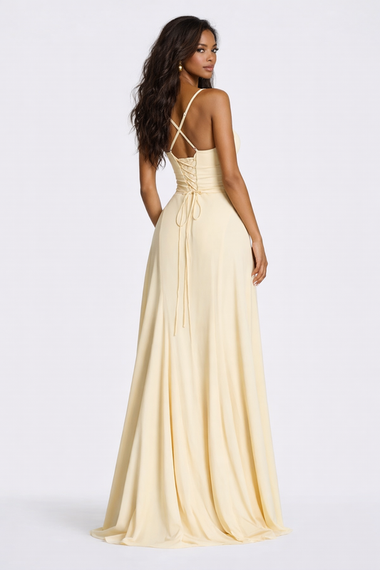 Femme Robe Longue sans Manches à Bretelles et Dos Corset en A-ligne