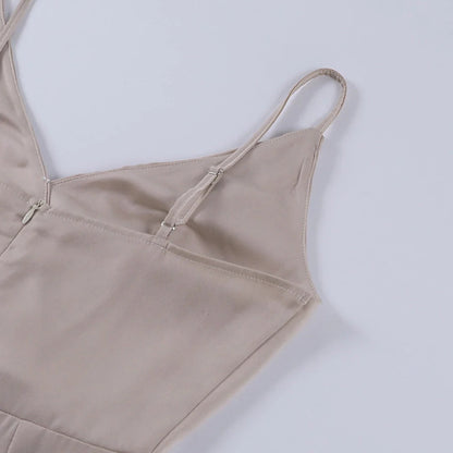 Femme Robe Longue sans Manches à Col en V Drapé avec Bretelles Fines et Fente