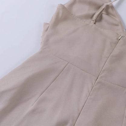 Femme Robe Longue sans Manches à Col en V Drapé avec Bretelles Fines et Fente
