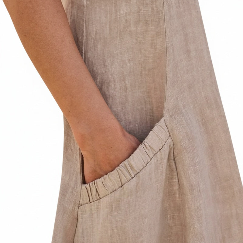 Femme Robe Longue sans Manches col Rond avec Poches