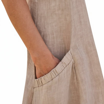 Femme Robe Longue sans Manches col Rond avec Poches