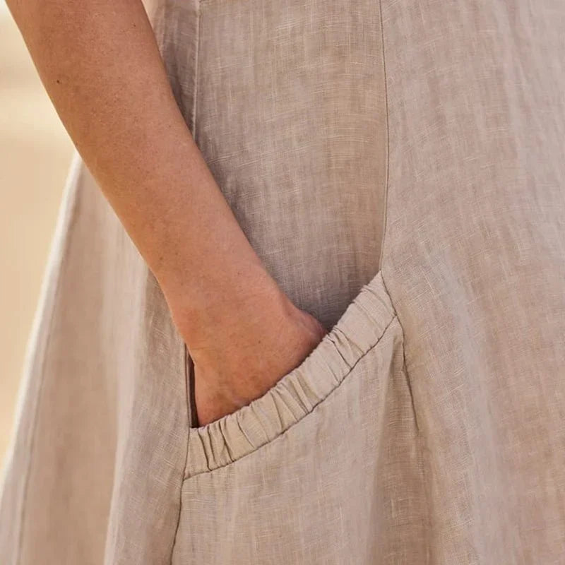 Femme Robe Longue sans Manches col Rond avec Poches