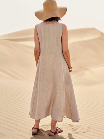 Femme Robe Longue Sans Manches col Rond avec Poches Oversize