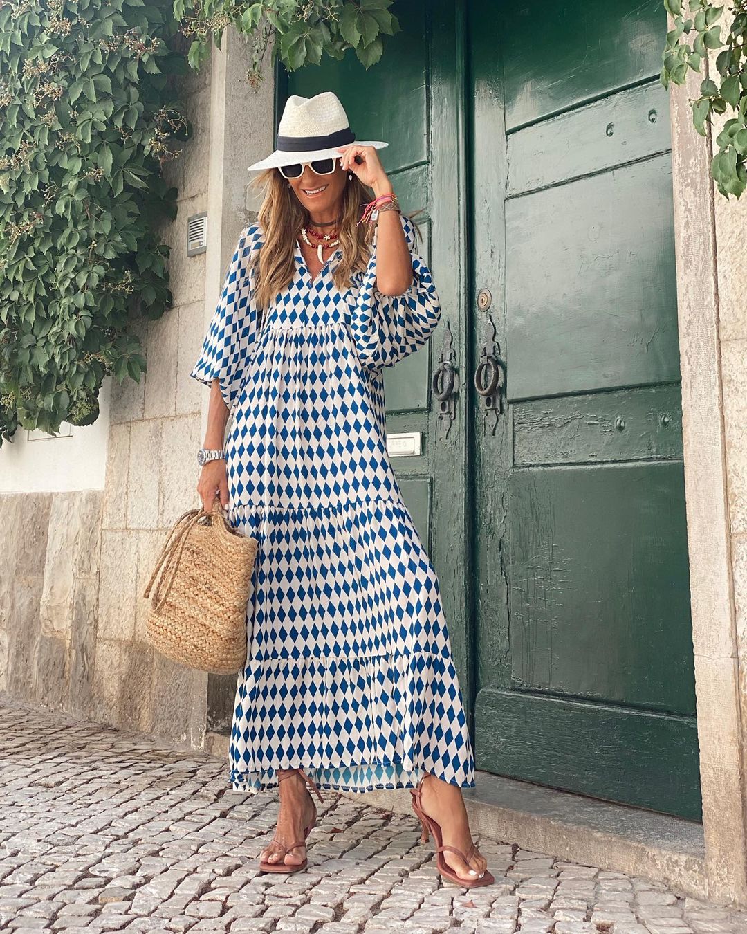 Femme Robe Maxi Bohème à Imprimé Floral avec Col en V et Manches Bouffantes