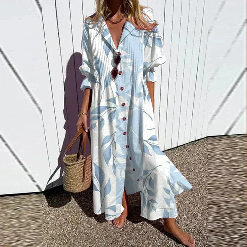 Femme Robe Maxi Bohème avec Col en V et Imprimé Artistique