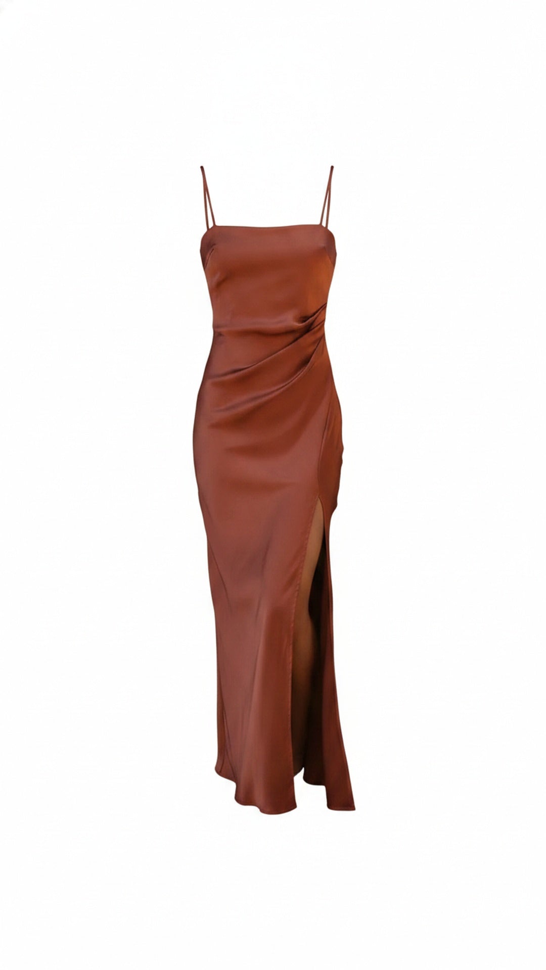 Femme Robe Maxi Longue sans Manches à Bretelles Fines avec Fente et Drapé