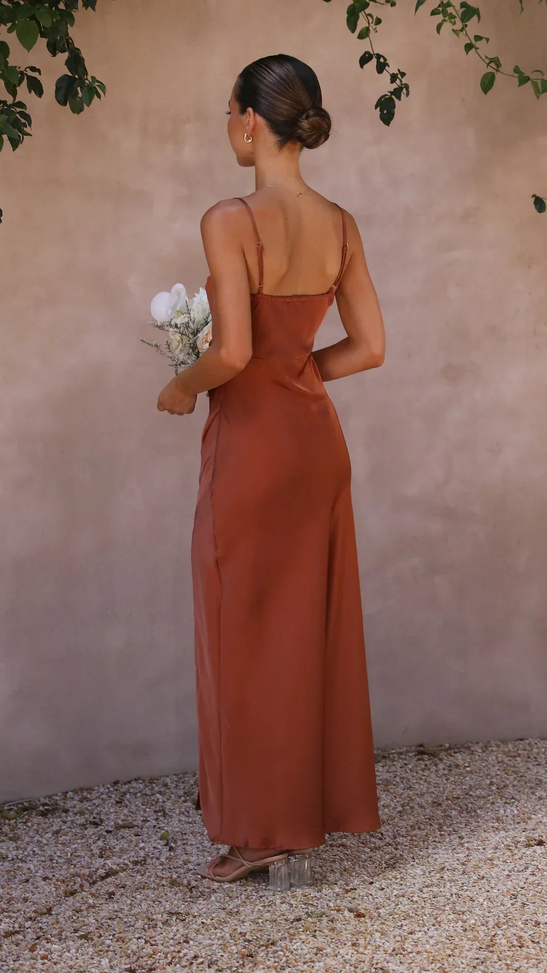 Femme Robe Maxi Longue sans Manches à Bretelles Fines avec Fente et Drapé