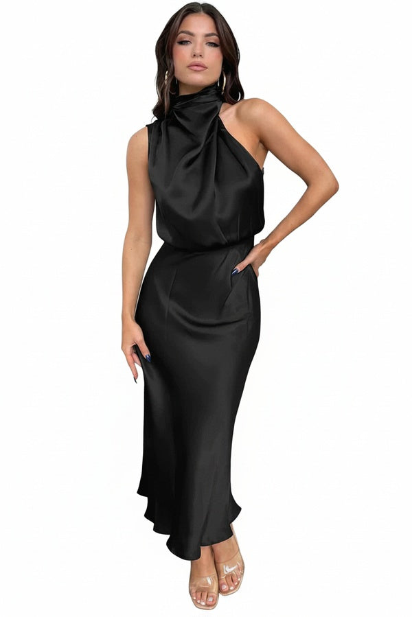 Femme Robe Maxi Sans Manches Col Halter Dos Nu Coupe Ajustée