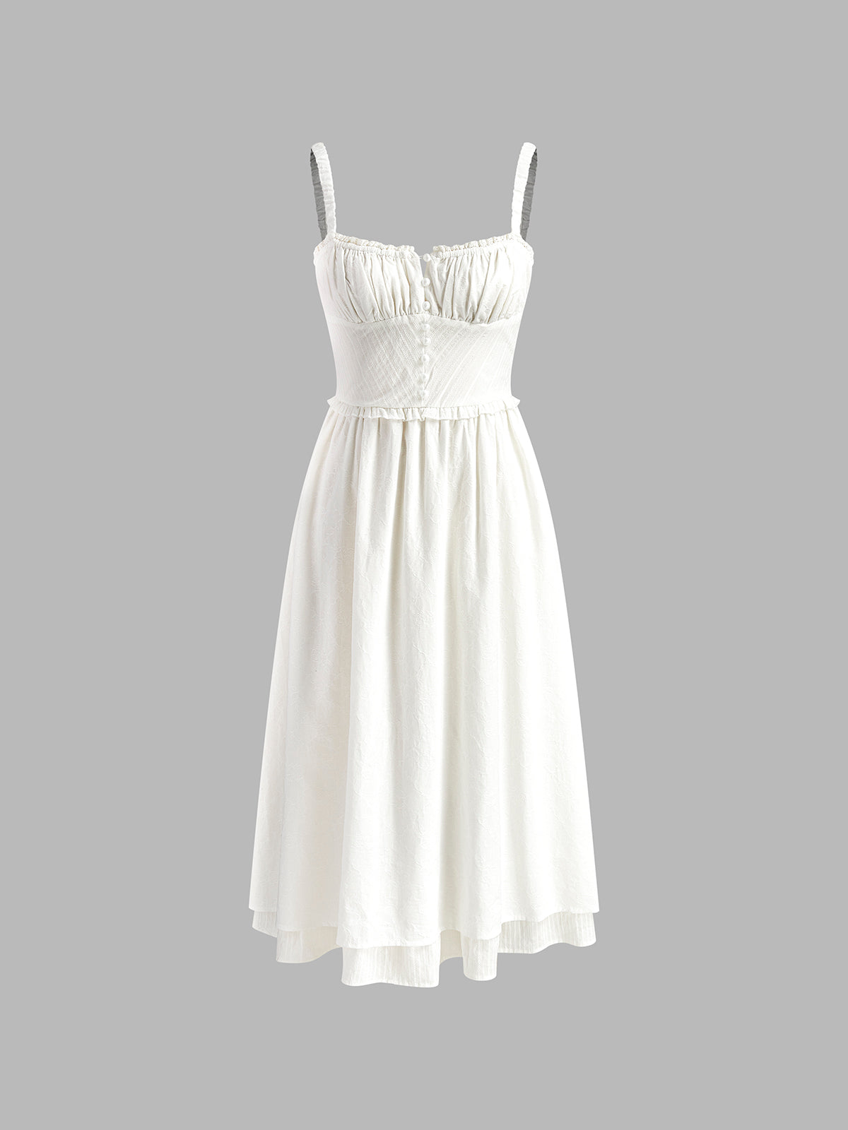 Femme Robe Midi à Bretelles sans Manches avec Décolleté Carré et Volants