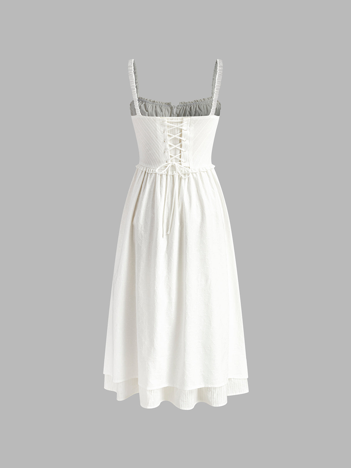 Femme Robe Midi à Bretelles sans Manches avec Décolleté Carré et Volants