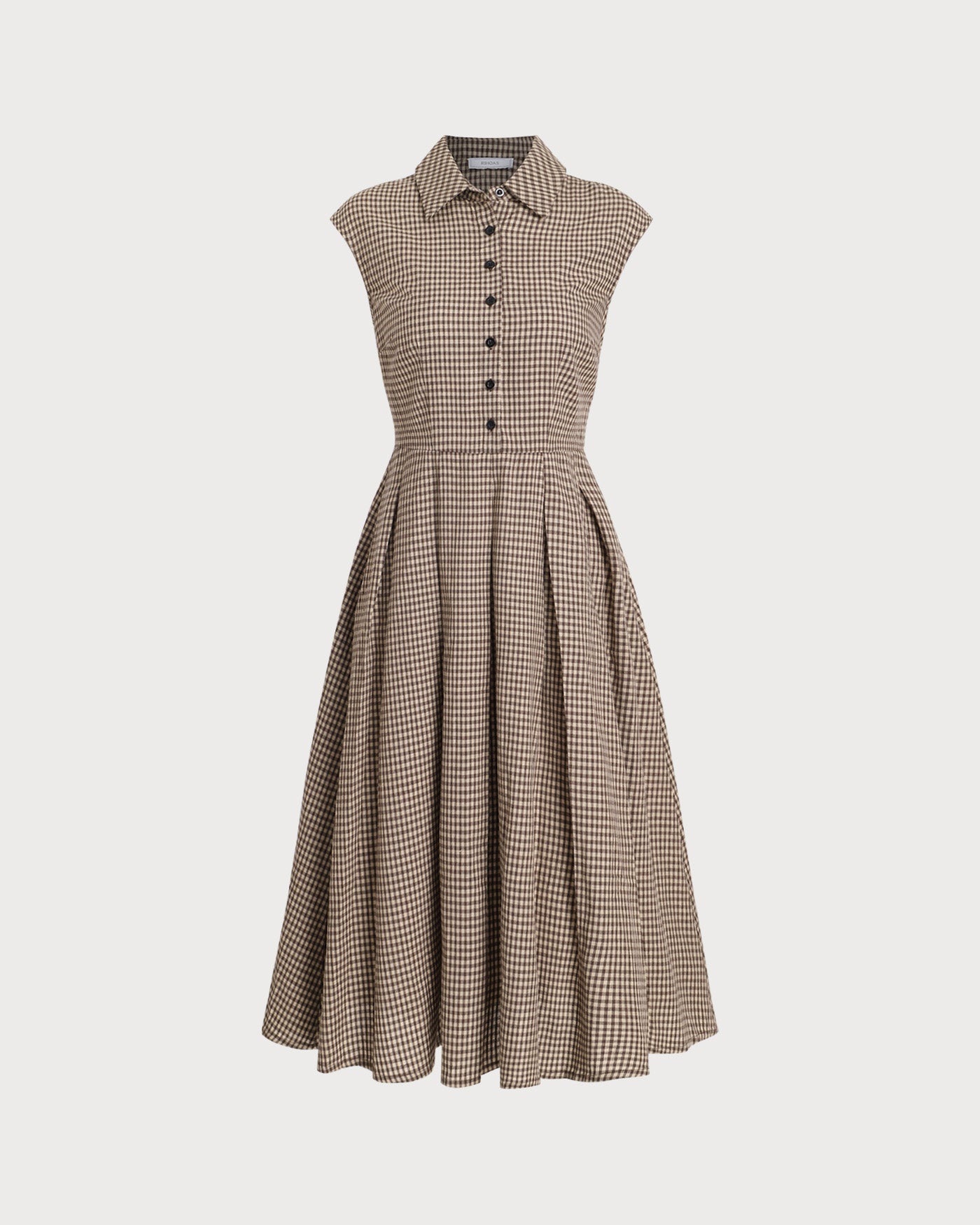 Femme Robe Midi à Carreaux sans Manches avec Col Chemise et Jupe Plissée A-Line