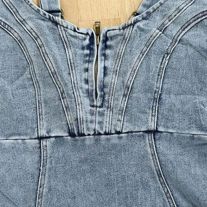 Femme Robe Midi Jean Sans Manches à Bretelles Réglables et Fente Latérale Slim Fit