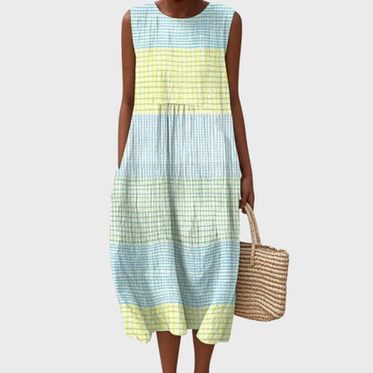 Femme Robe Midi Sans Manches à Encolure Ronde et Imprimé Fantaisie Oversize