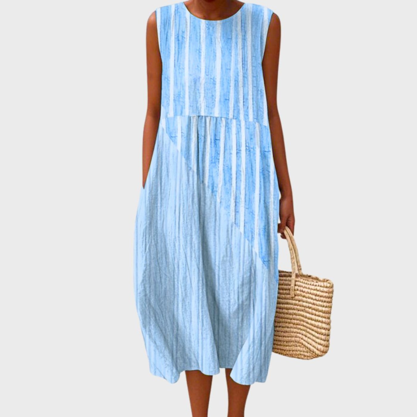 Femme Robe Midi Sans Manches à Encolure Ronde et Imprimé Fantaisie Oversize