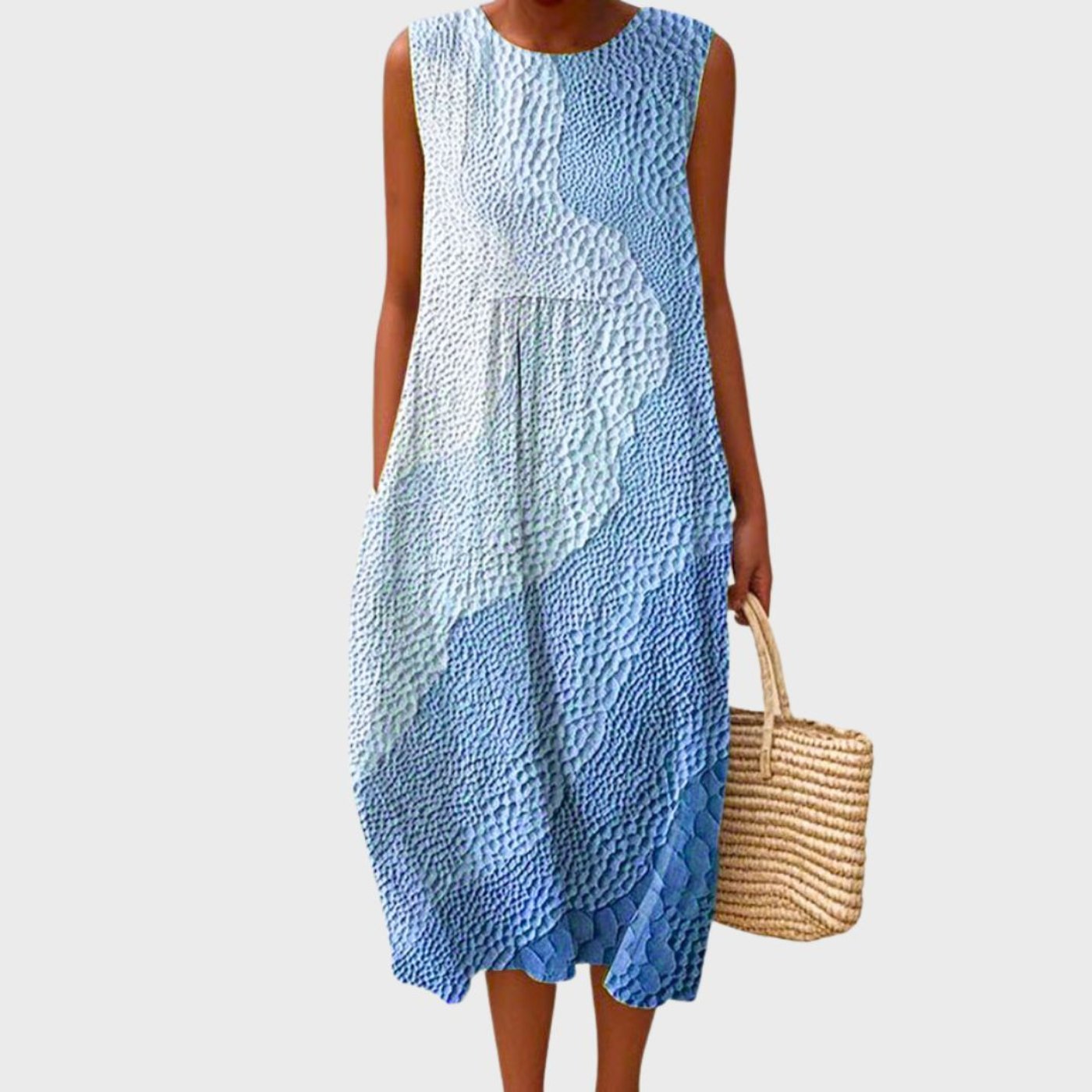 Femme Robe Midi Sans Manches à Encolure Ronde et Imprimé Fantaisie Oversize