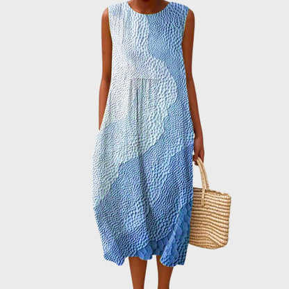 Femme Robe Midi Sans Manches à Encolure Ronde et Imprimé Fantaisie Oversize