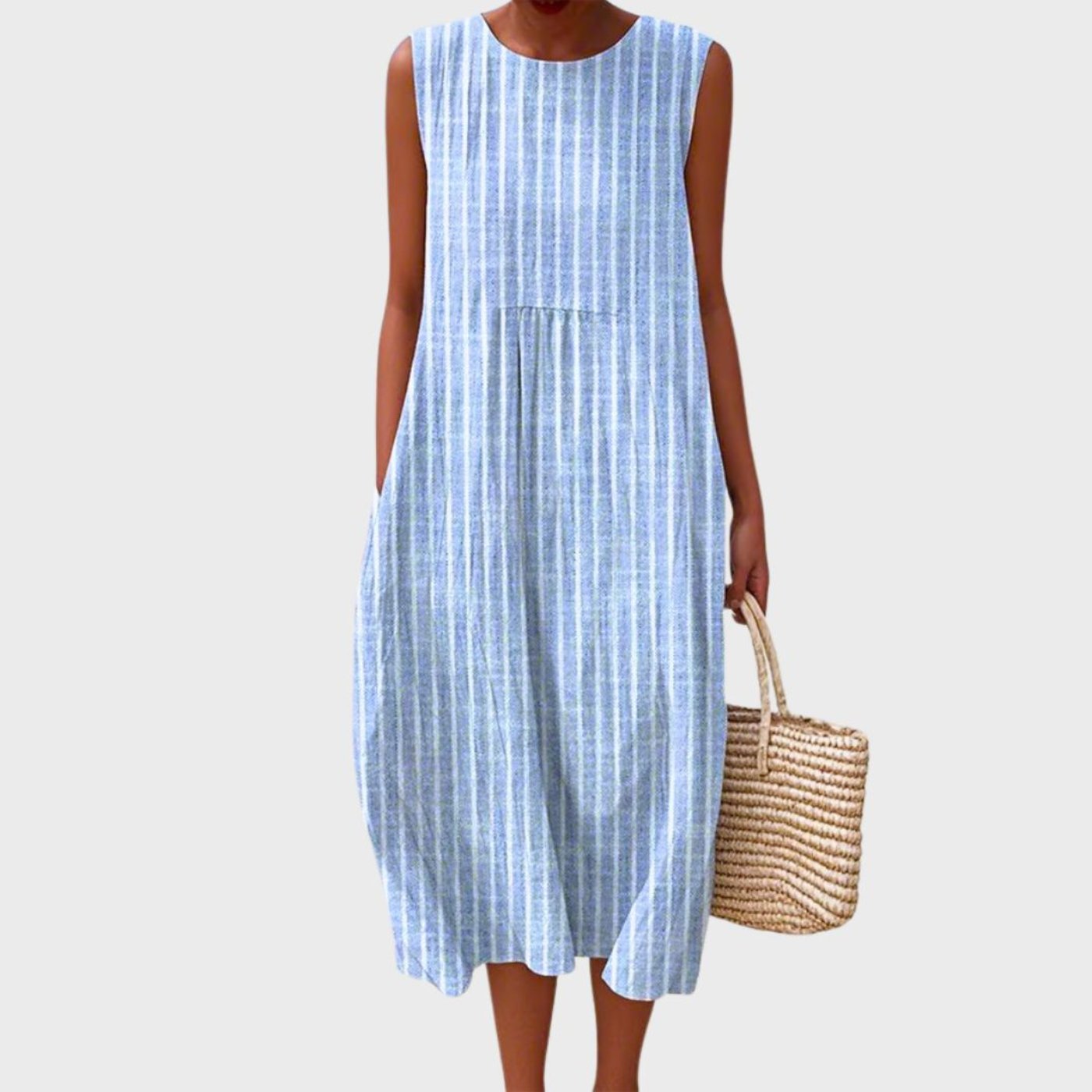 Femme Robe Midi Sans Manches à Encolure Ronde et Imprimé Fantaisie Oversize