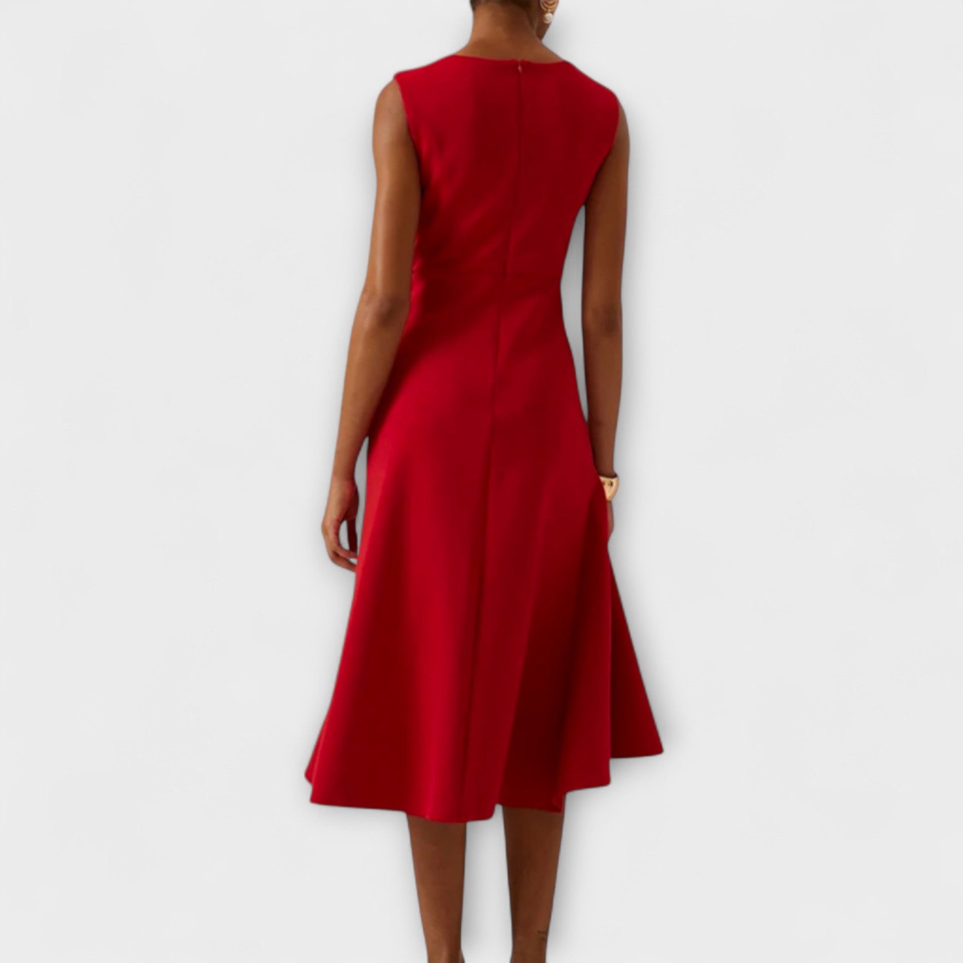 Femme Robe Midi Sans Manches Asymétrique avec Drapé et Ourlet Évasé