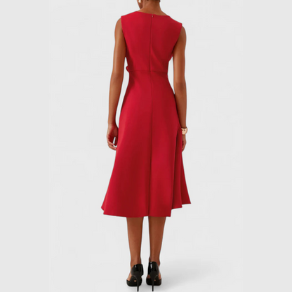 Femme Robe Midi Sans Manches Asymétrique avec Drapé et Ourlet Évasé