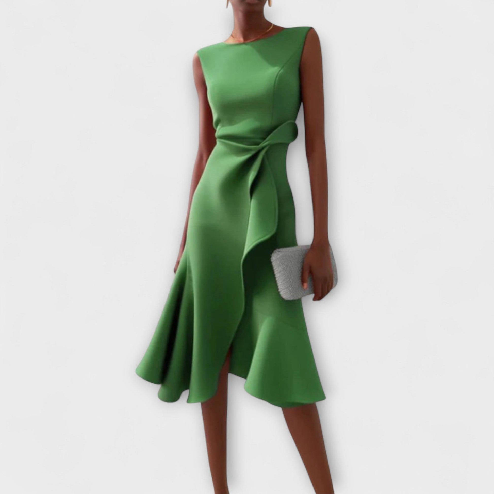 Femme Robe Midi Sans Manches Asymétrique avec Drapé et Ourlet Évasé