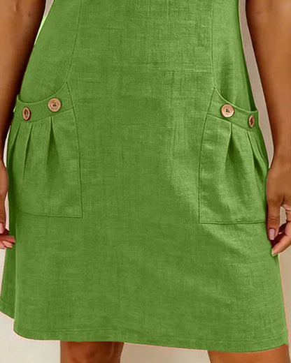 Femme Robe Mini Manches Courtes avec Col Zippé et Poches Plissées