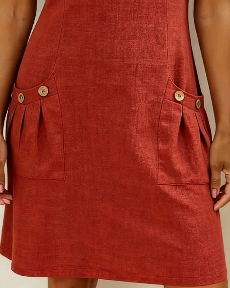 Femme Robe Mini Manches Courtes avec Col Zippé et Poches Plissées