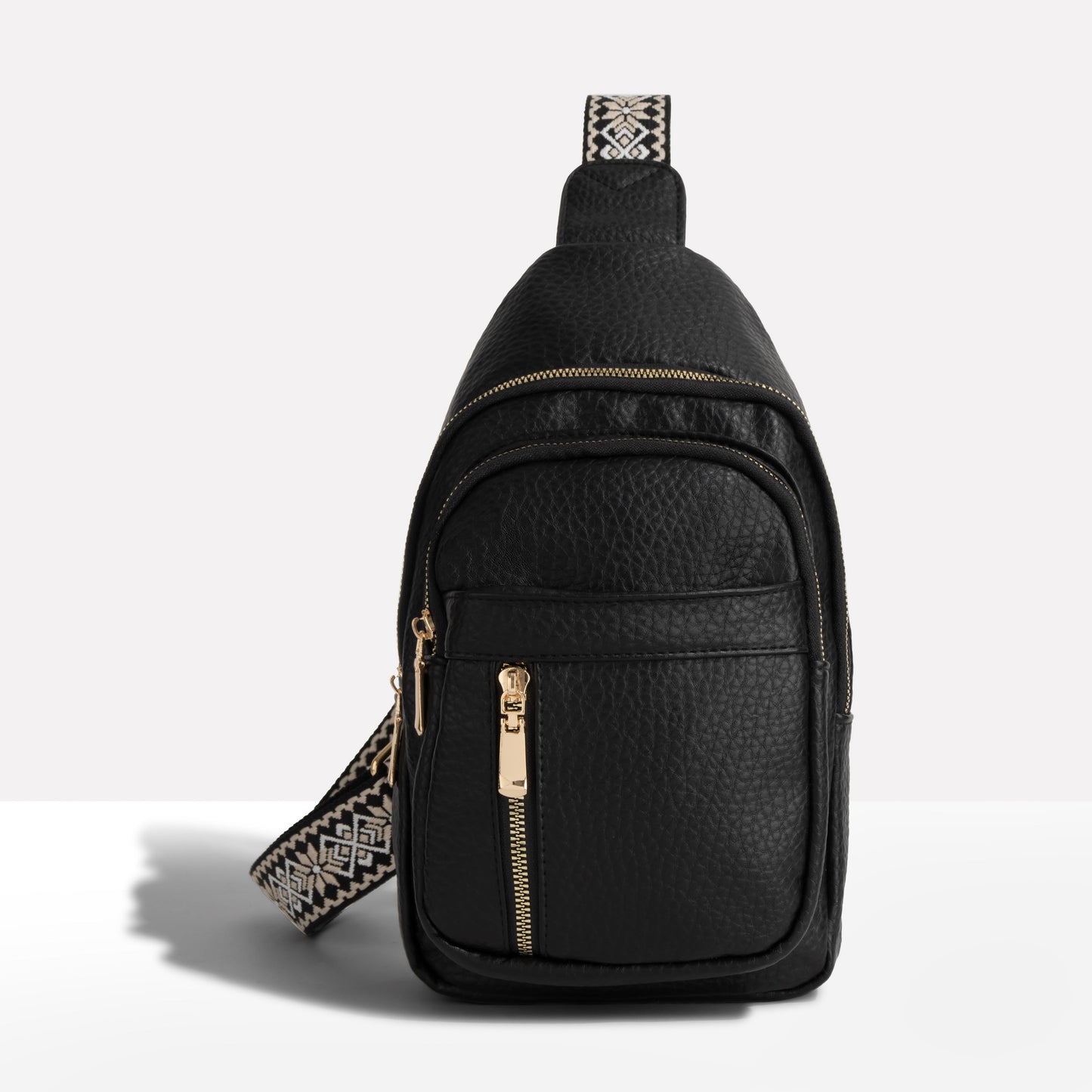 Femme Sac Bandoulière en Imitation Cuir avec Bretelle Bohème et Fermetures Éclairs Dorées