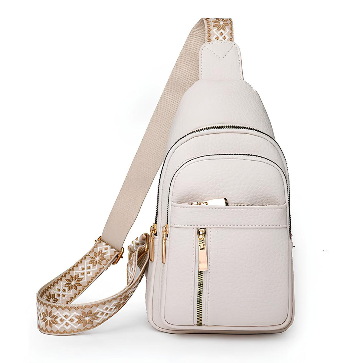 Femme Sac Bandoulière en Imitation Cuir avec Bretelle Bohème et Fermetures Éclairs Dorées
