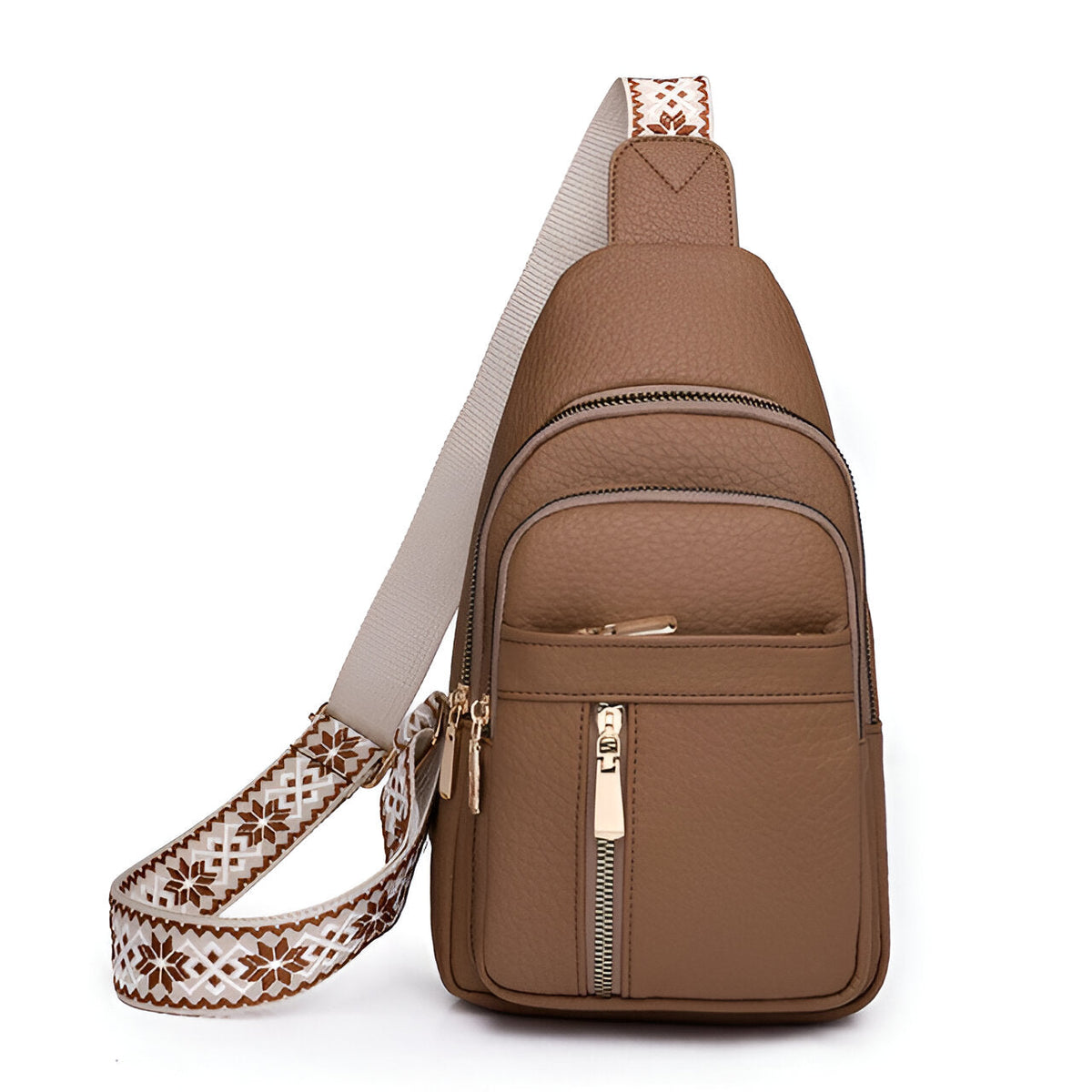 Femme Sac Bandoulière en Imitation Cuir avec Bretelle Bohème et Fermetures Éclairs Dorées