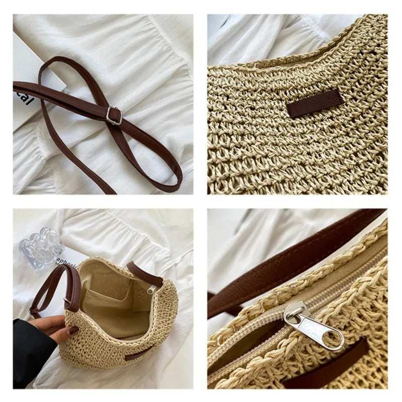 Femme Sac Bandoulière Tressé avec Bretelle Réglable