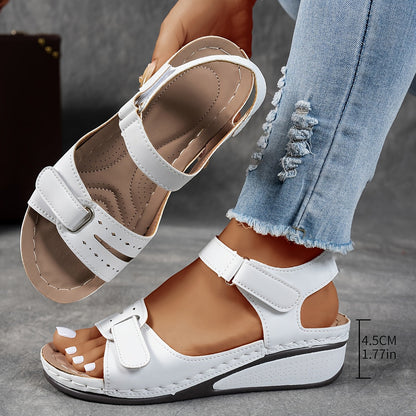 Femme Sandales à Semelle Compensée avec Fermeture Velcro et Bout Ouvert