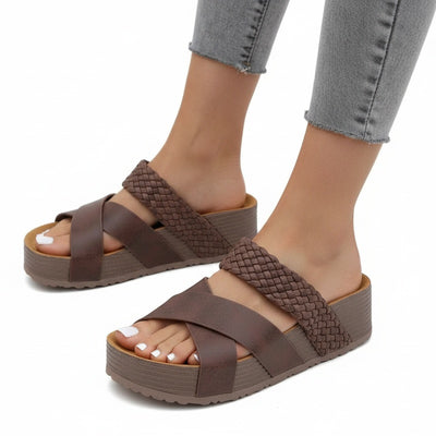 Femme Sandales Compensées à Brides Croisées Tressées Open Toe
