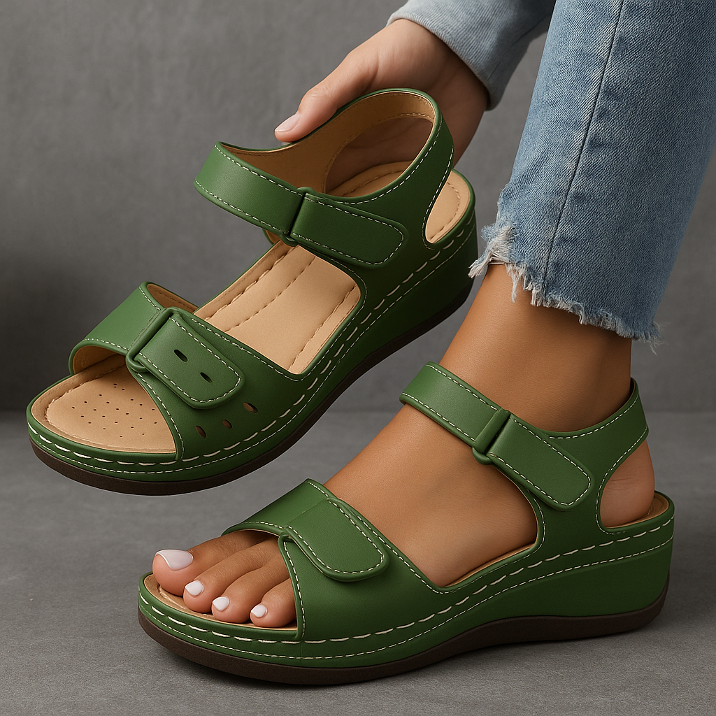 Femme Sandales Compensées à Velcro avec Semelle Rembourrée