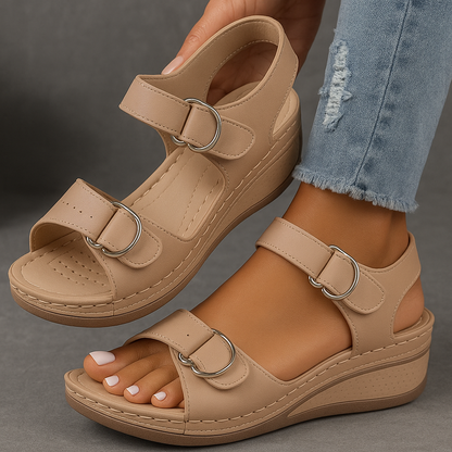 Femme Sandales Compensées à Velcro avec Semelle Rembourrée