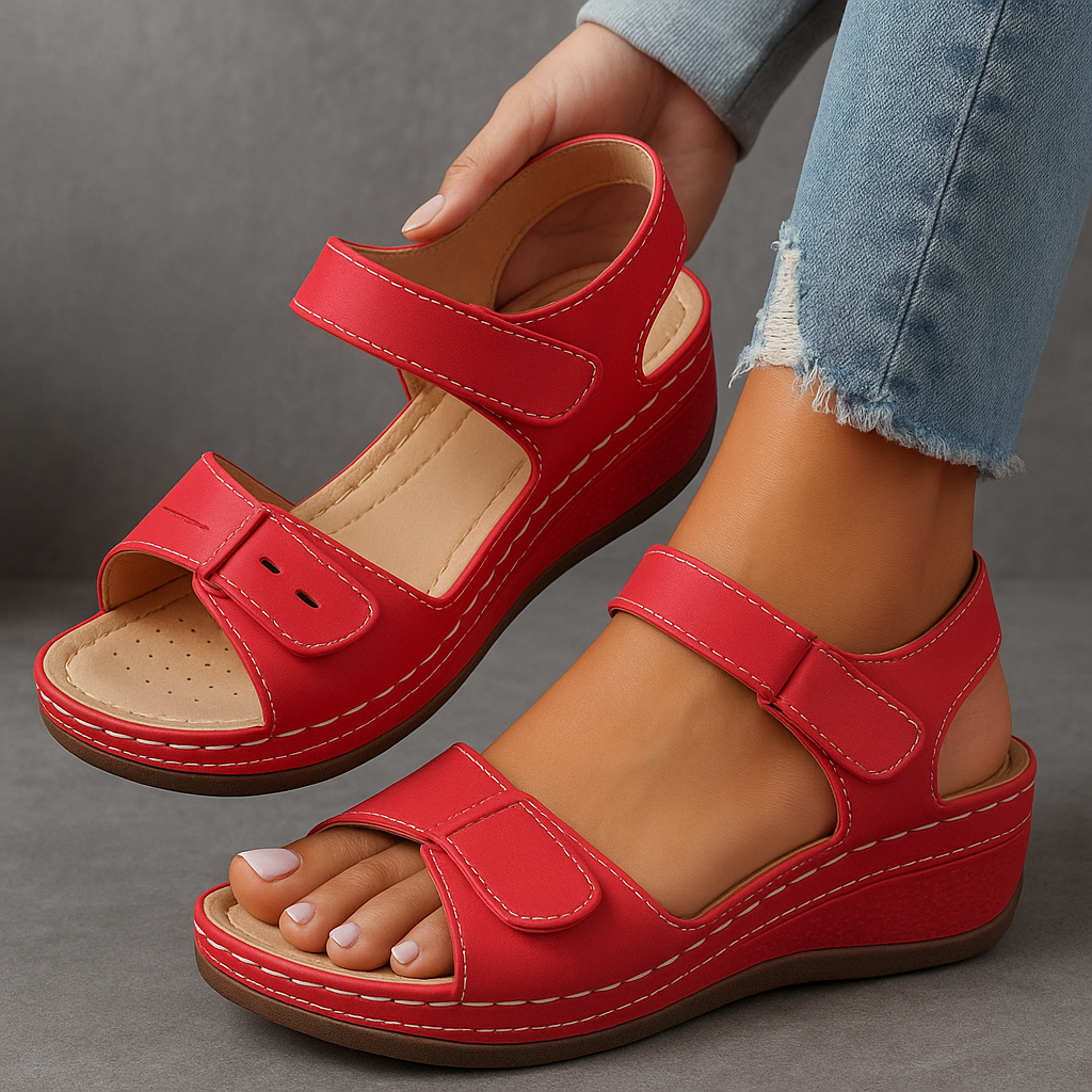 Femme Sandales Compensées à Velcro avec Semelle Rembourrée